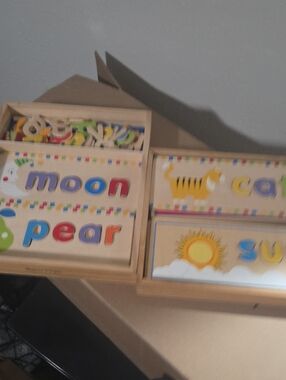 Melissa And Doug Wooden Alphabet & Picture Puzzle Set - Multi Color, 2 Sets.